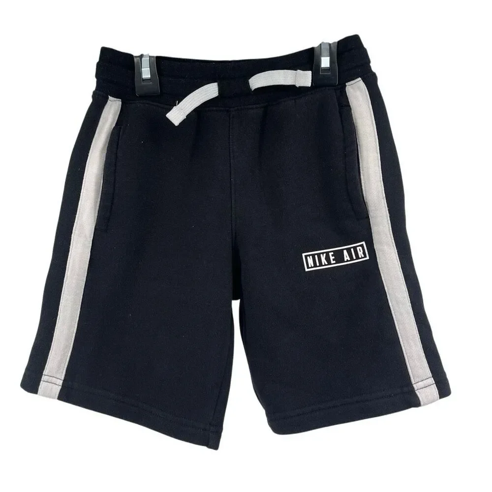 Nike Air Boys Fleece Sweat Shorts Size 6/7 Pull-On Cotton Blend Black